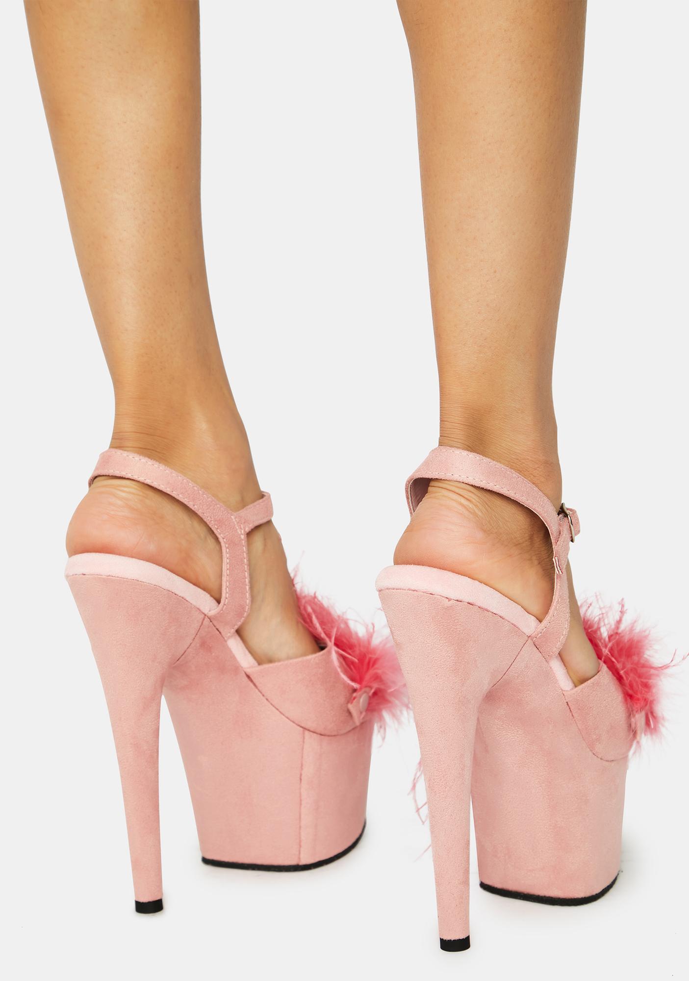 bright pink fluffy heels
