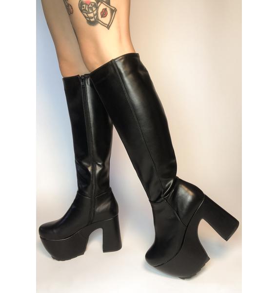 lamoda knee high chunky heel boots in black