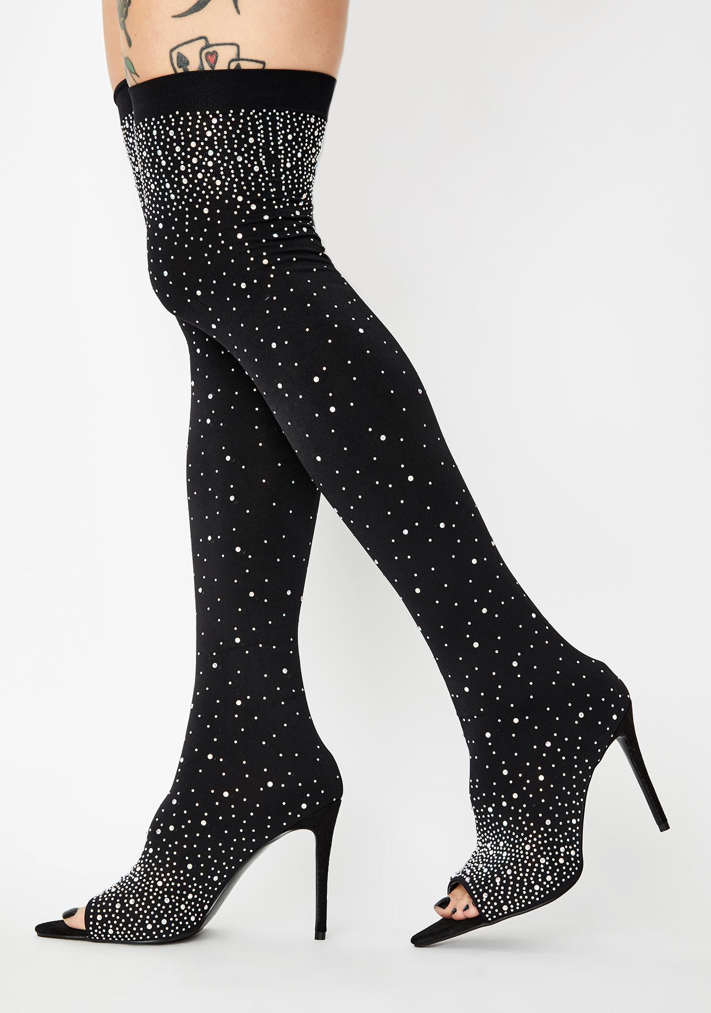 bedazzled thigh high boots