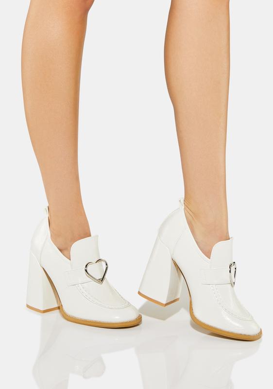 white heeled loafers