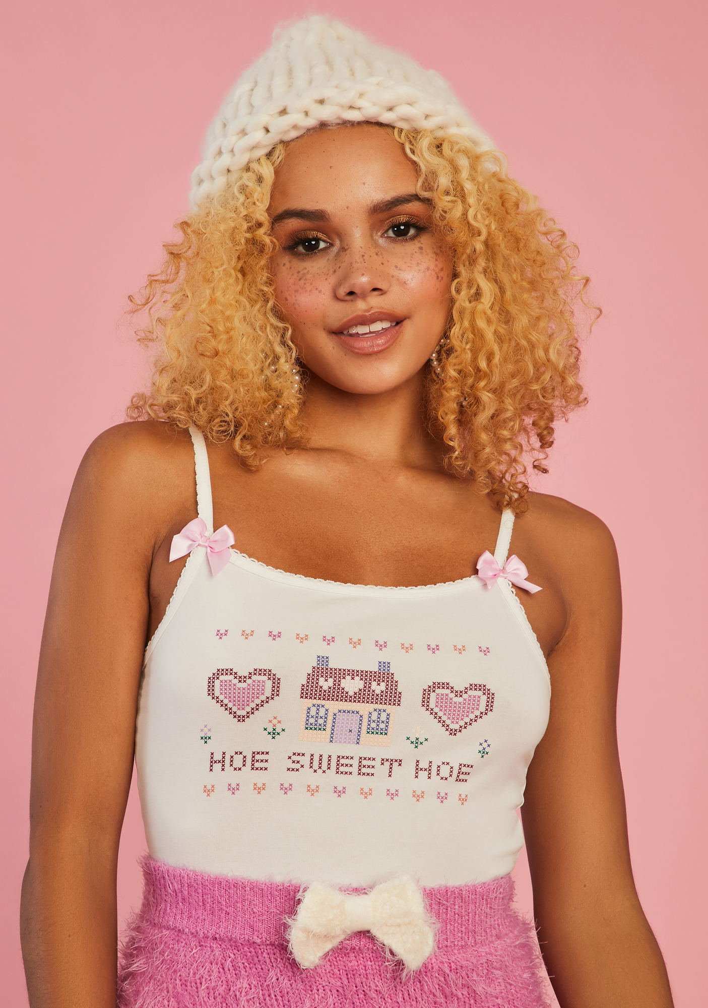 Sugar Thrillz Graphic Hoe Sweet Hoe Bow Crop Top White Dolls Kill