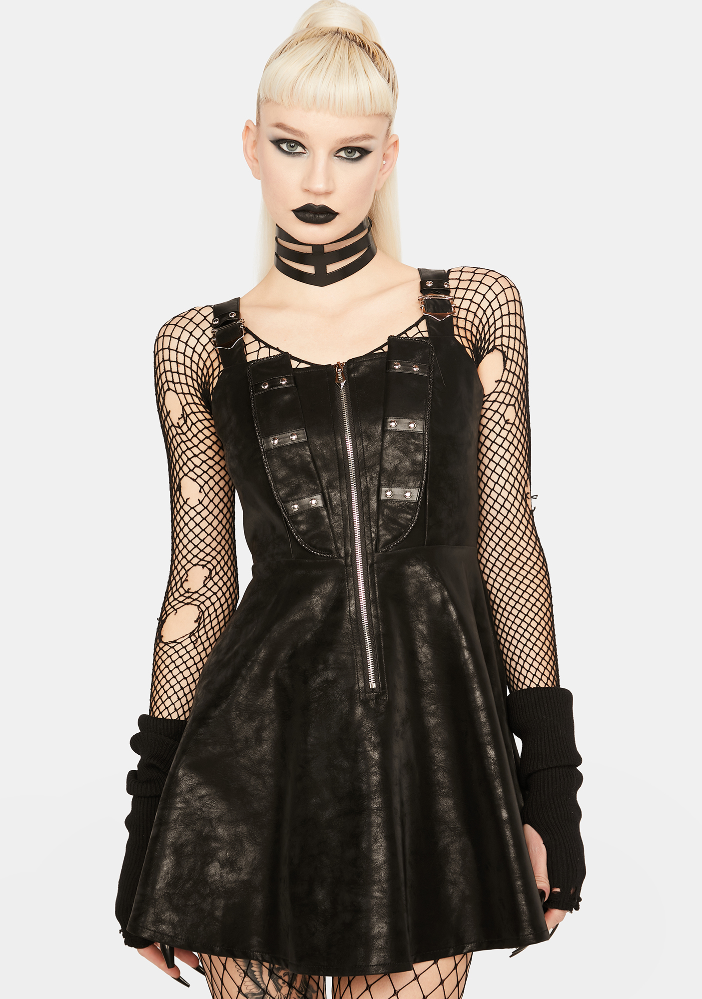 Dark In Love Vegan Leather Zipper Dress - Black | Dolls Kill