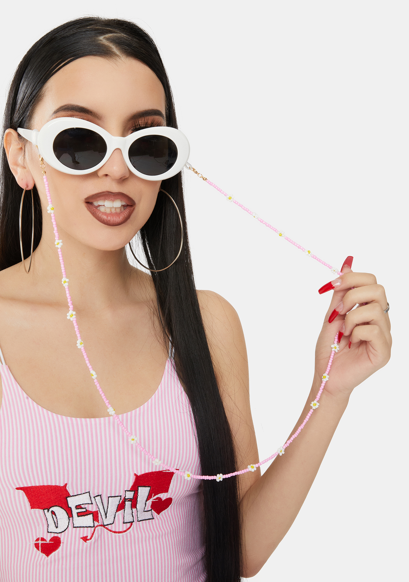 Beaded Flower Sunglasses Chain Pastel Pink Dolls Kill