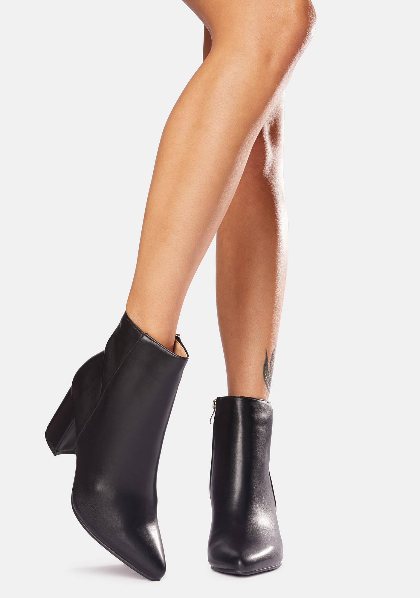 Vegan Leather Pointed Toe Ankle Booties Black Dolls Kill 1913