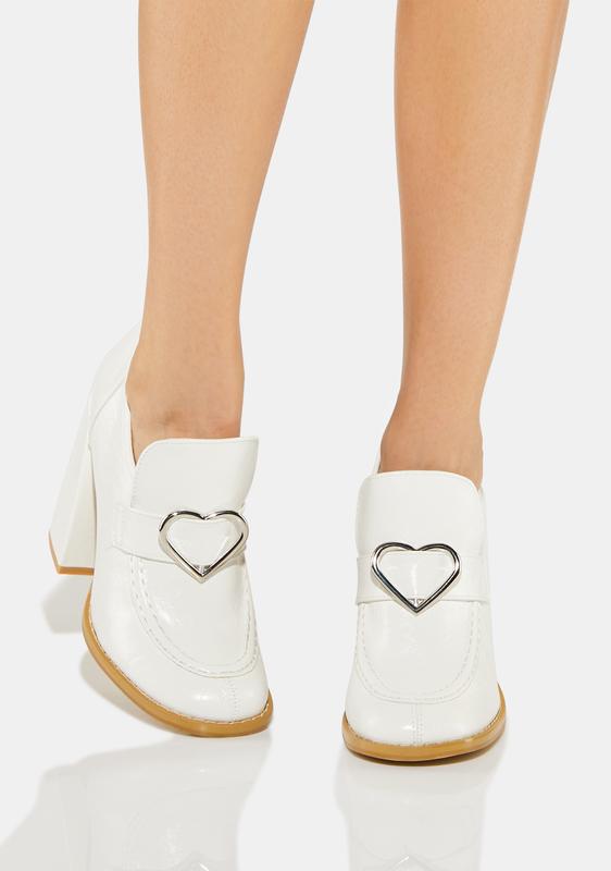 heeled loafers white