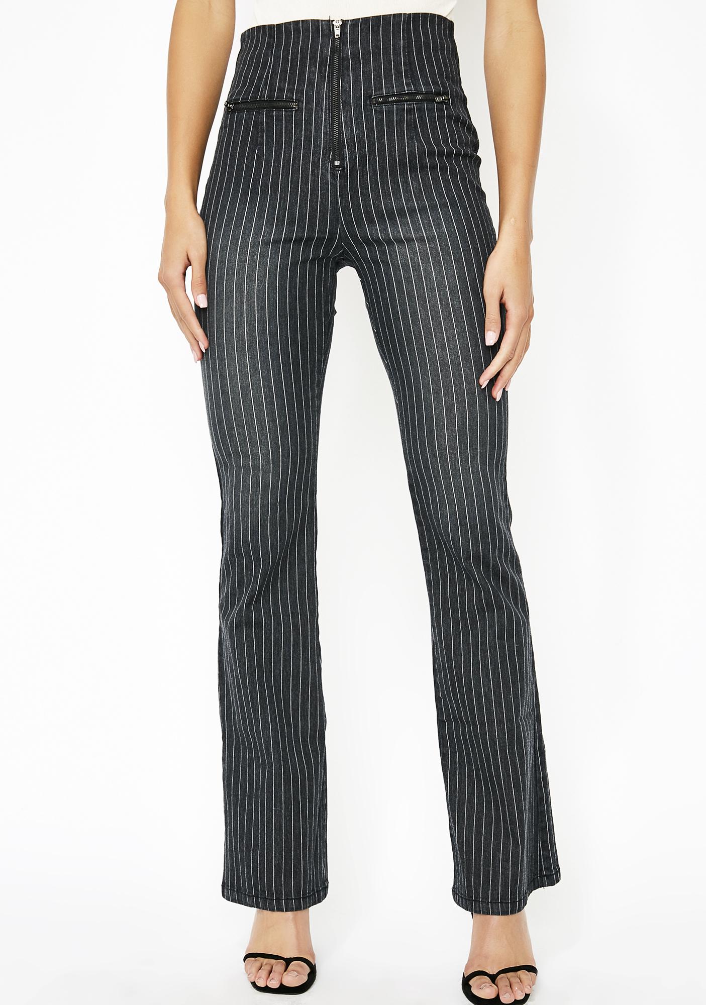 high waisted pinstripe jeans