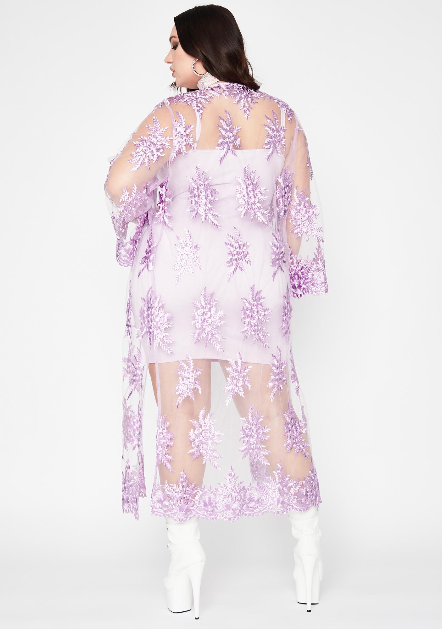 Plus Size Purple Sheer Mesh Threaded Kimono Dolls Kill
