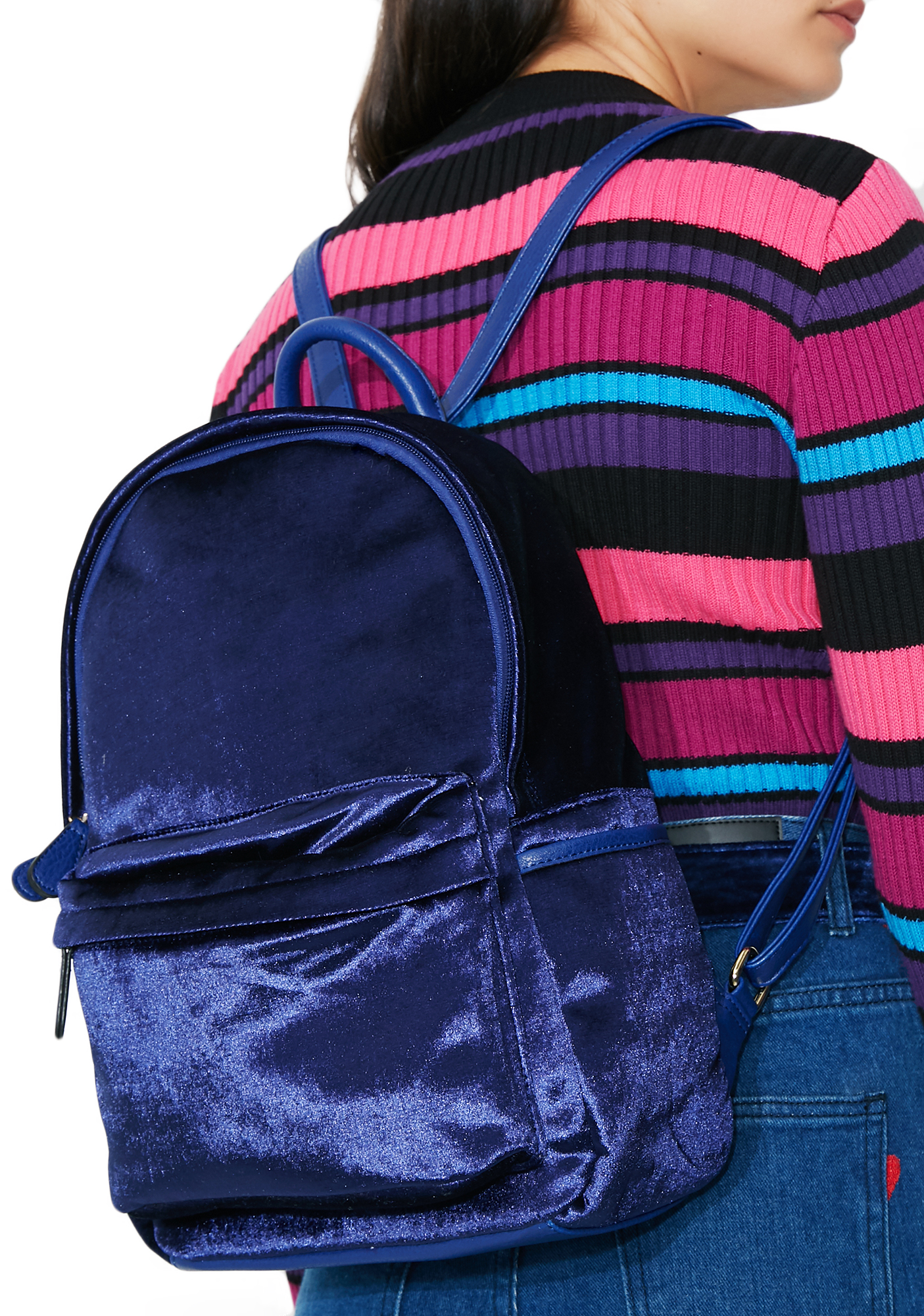 blue velvet backpack