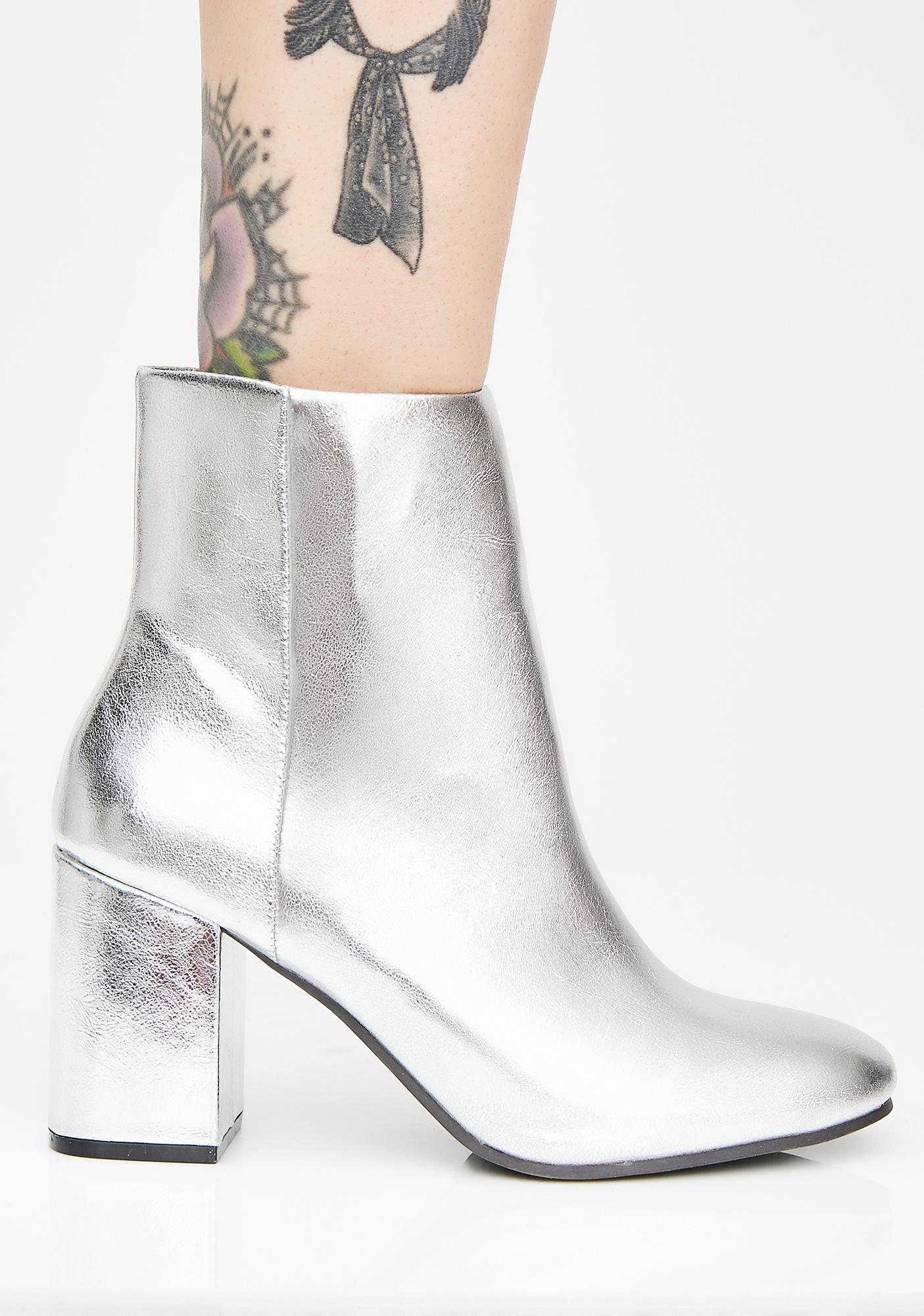 Vegan Leather Metallic Ankle Boots 