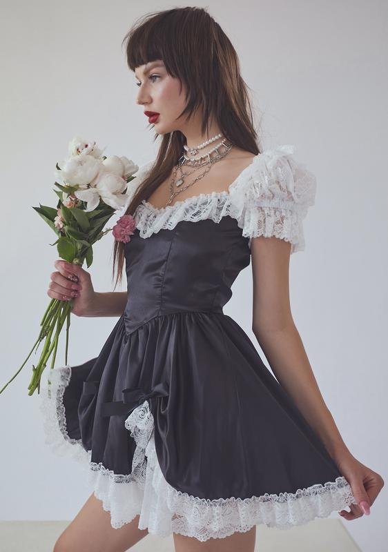 Satin Lace Ruffle Mini Dress | Dolls Kill