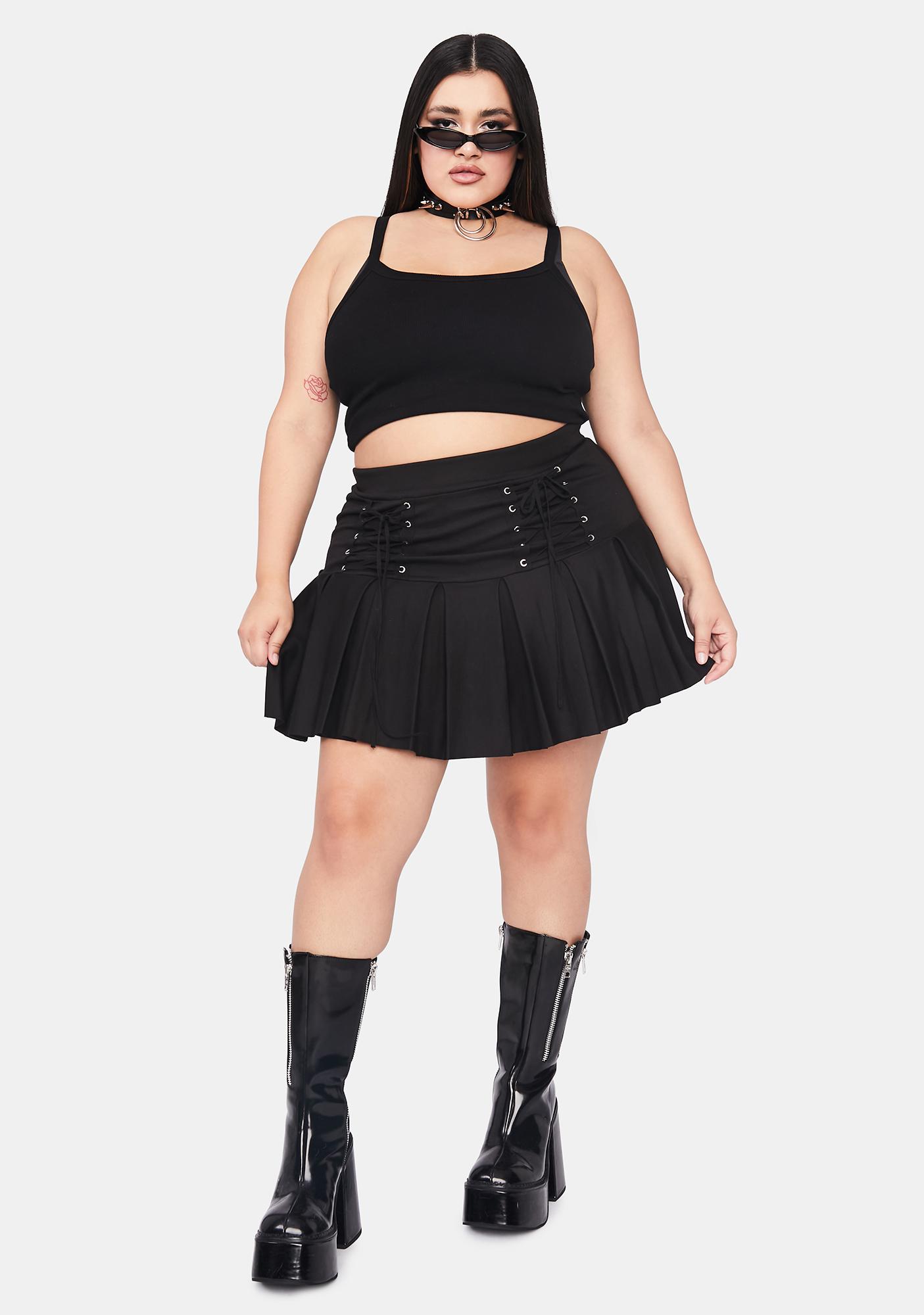 Plus Size Lace Up Pleated Skirt - Black | Dolls Kill