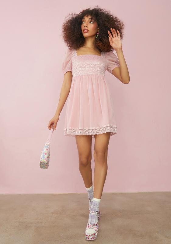 Sugar Thrillz Lace Babydoll Dress - Light Pink | Dolls Kill