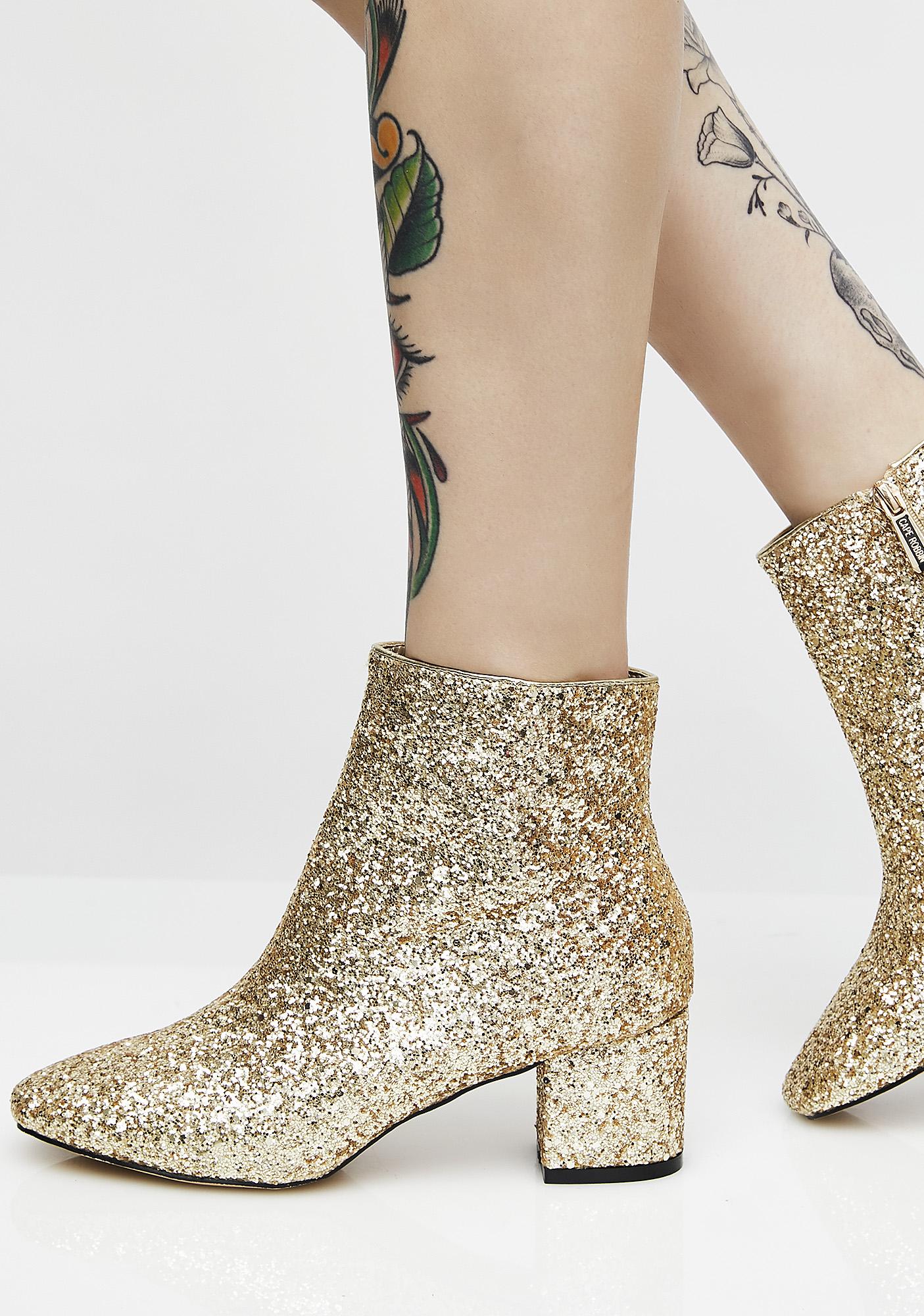 gold glitter ankle boots