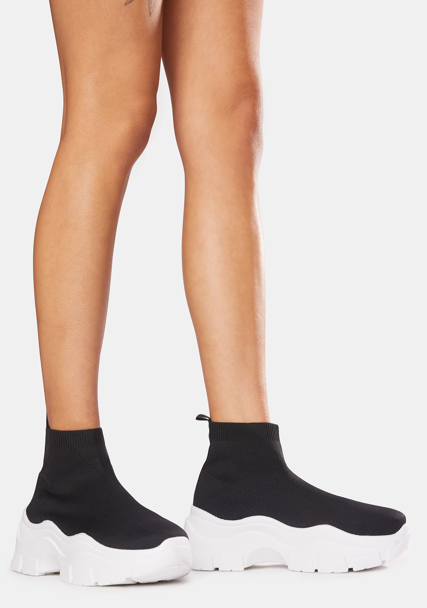 Slip On Ankle Sock Chunky Platform Sneakers Black Dolls Kill