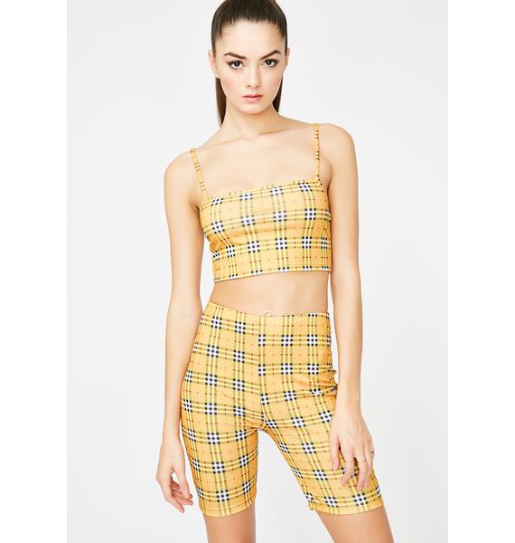 yellow plaid biker shorts