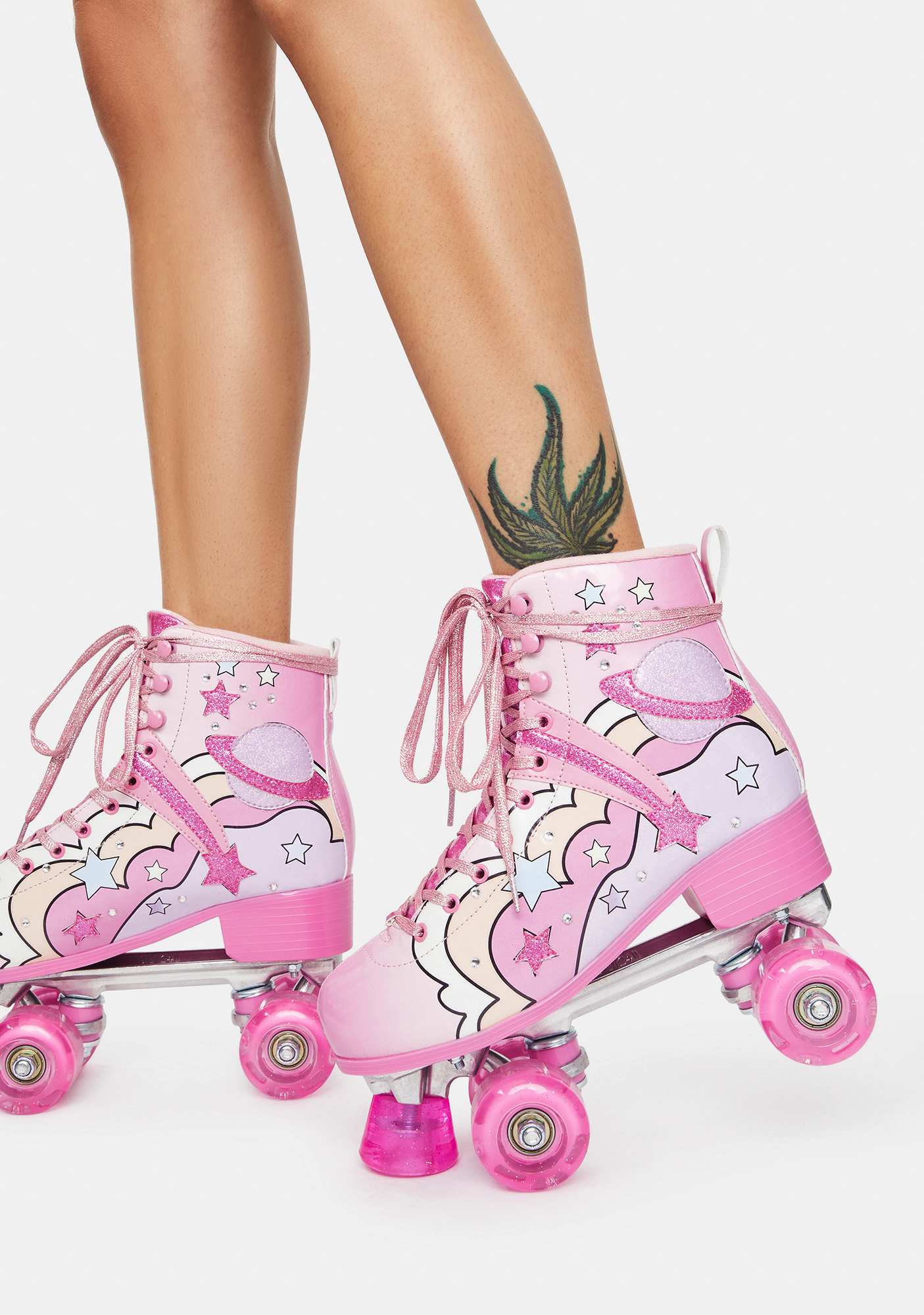 Sugar Thrillz Rainbow Space Print Quad Roller Skates With Light Up