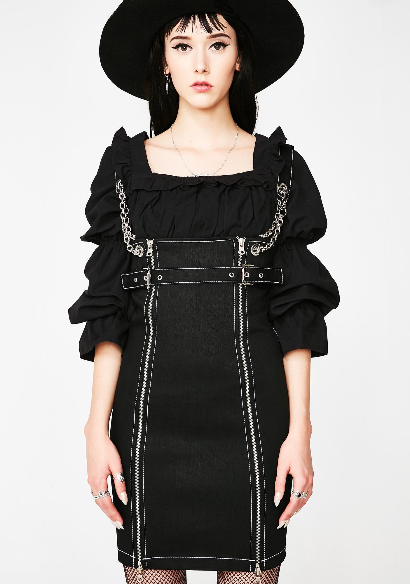 black zip up denim dress