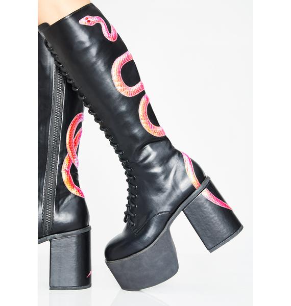 Club Exx Black Mamba Knee High Boots Dolls Kill