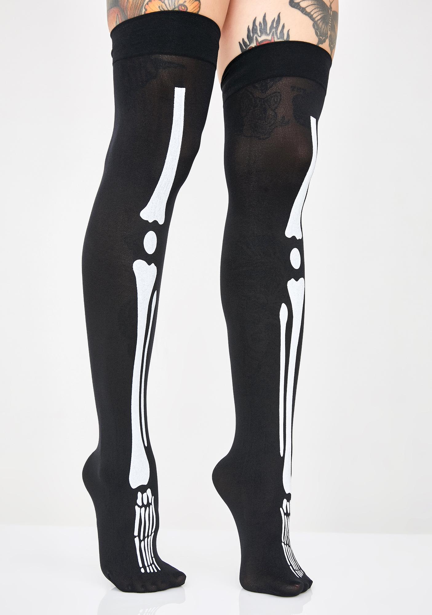 Halloween Graphic Skeleton Tights Thigh Highs | Dolls Kill