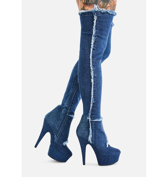 denim thigh boots