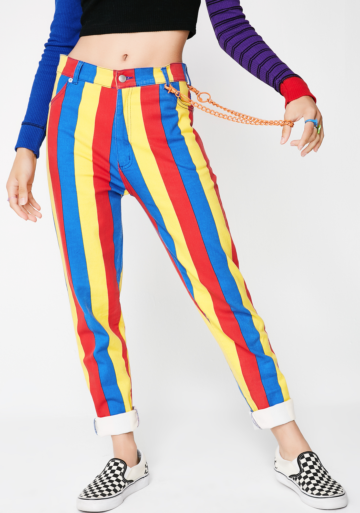 Striped Denim Rainbow Jeans Dolls Kill