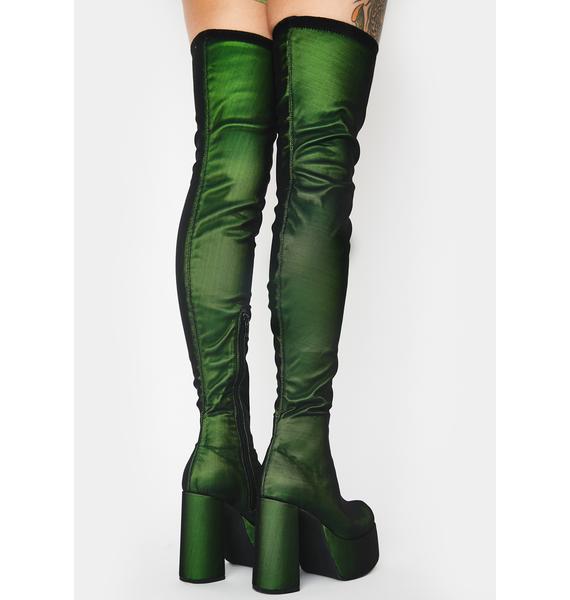 dark green thigh high boots