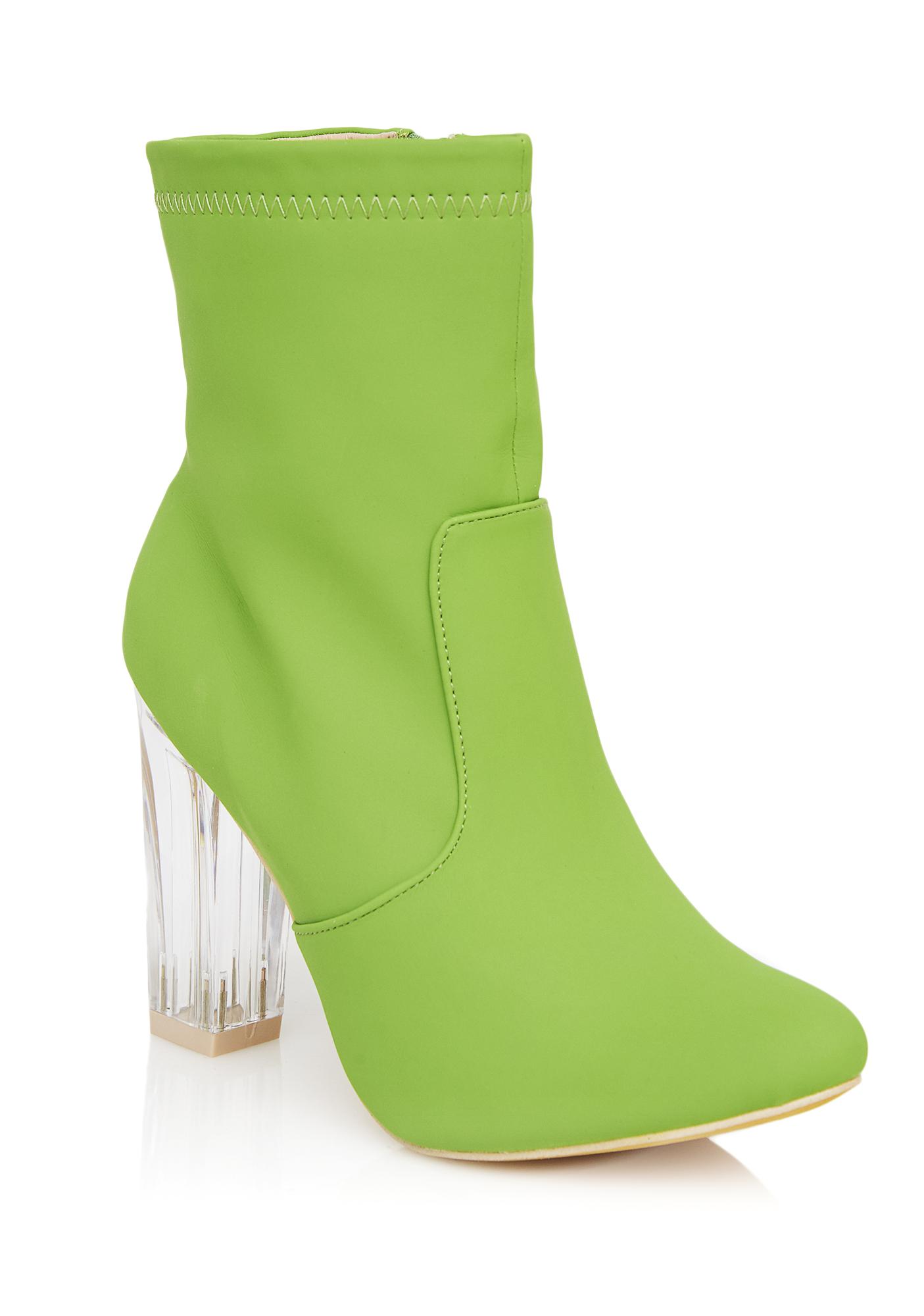 Ankle Boots Lucite Heel Lime Green 
