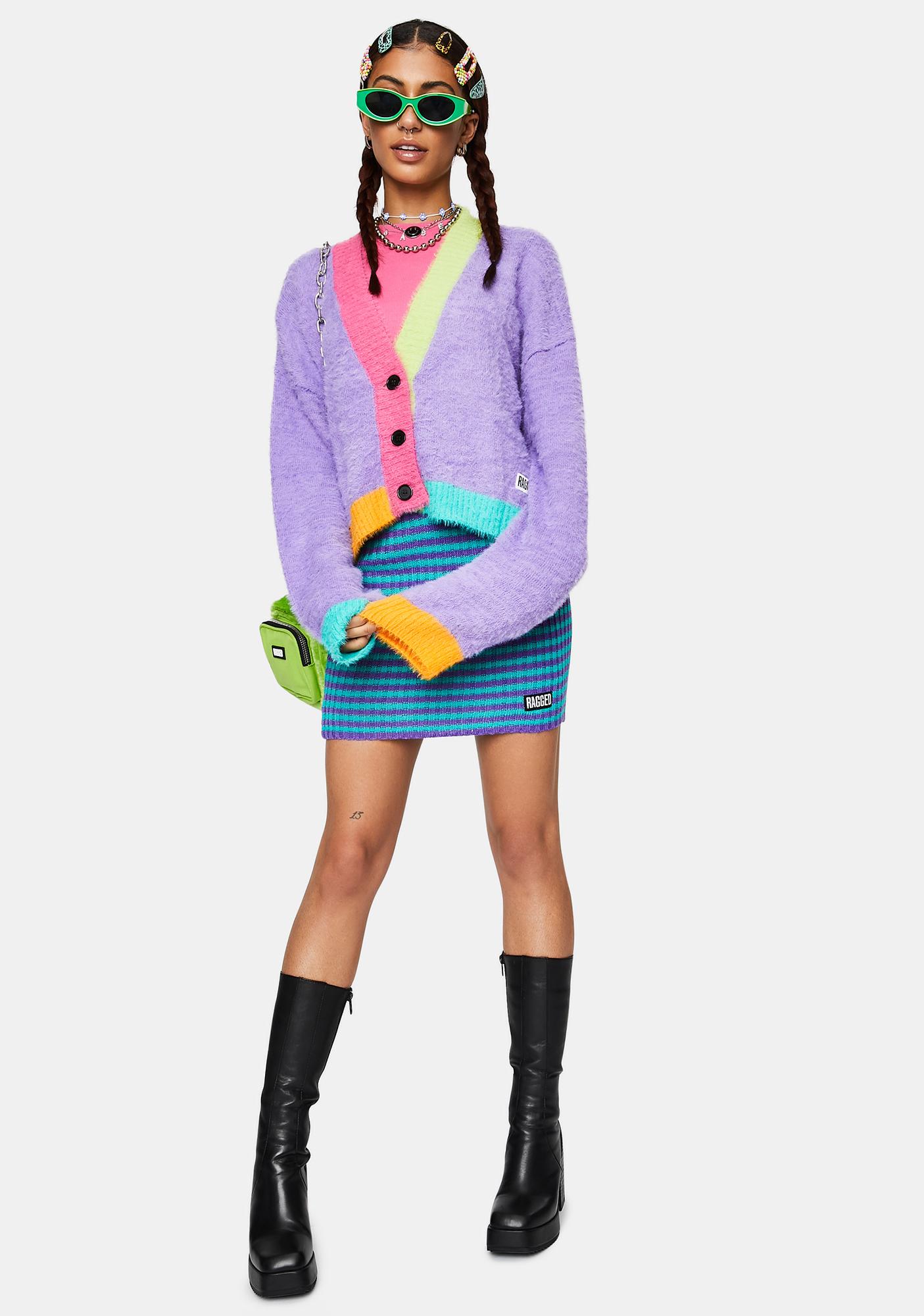 The Ragged Priest Nerd Fuzzy Colorblock Cardigan | Dolls Kill