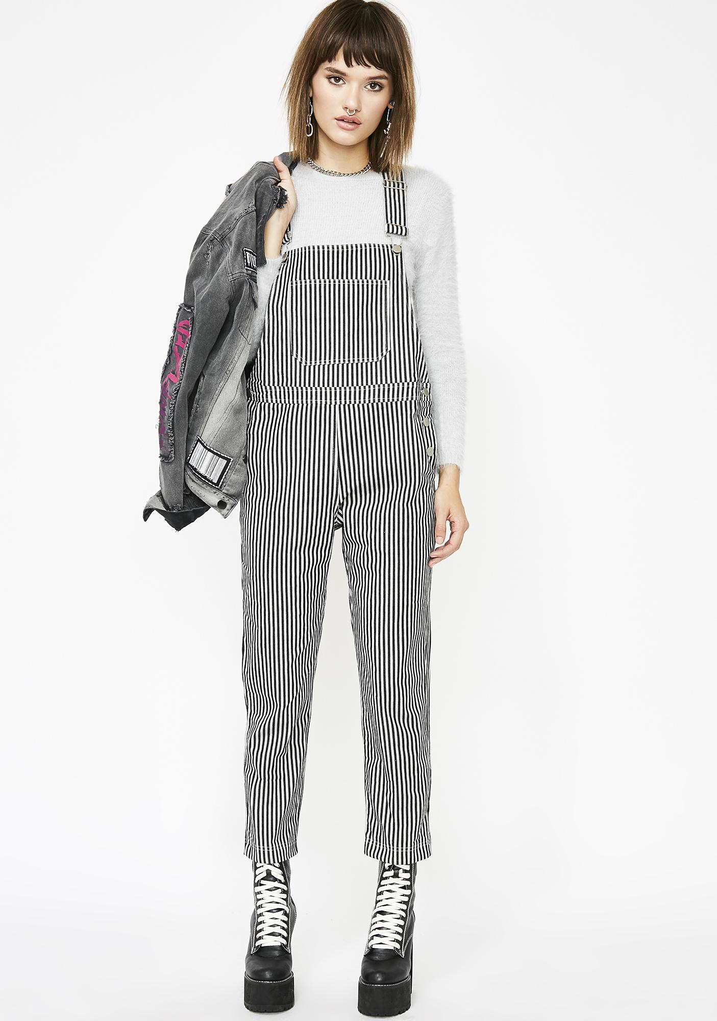 black and white striped overall shorts