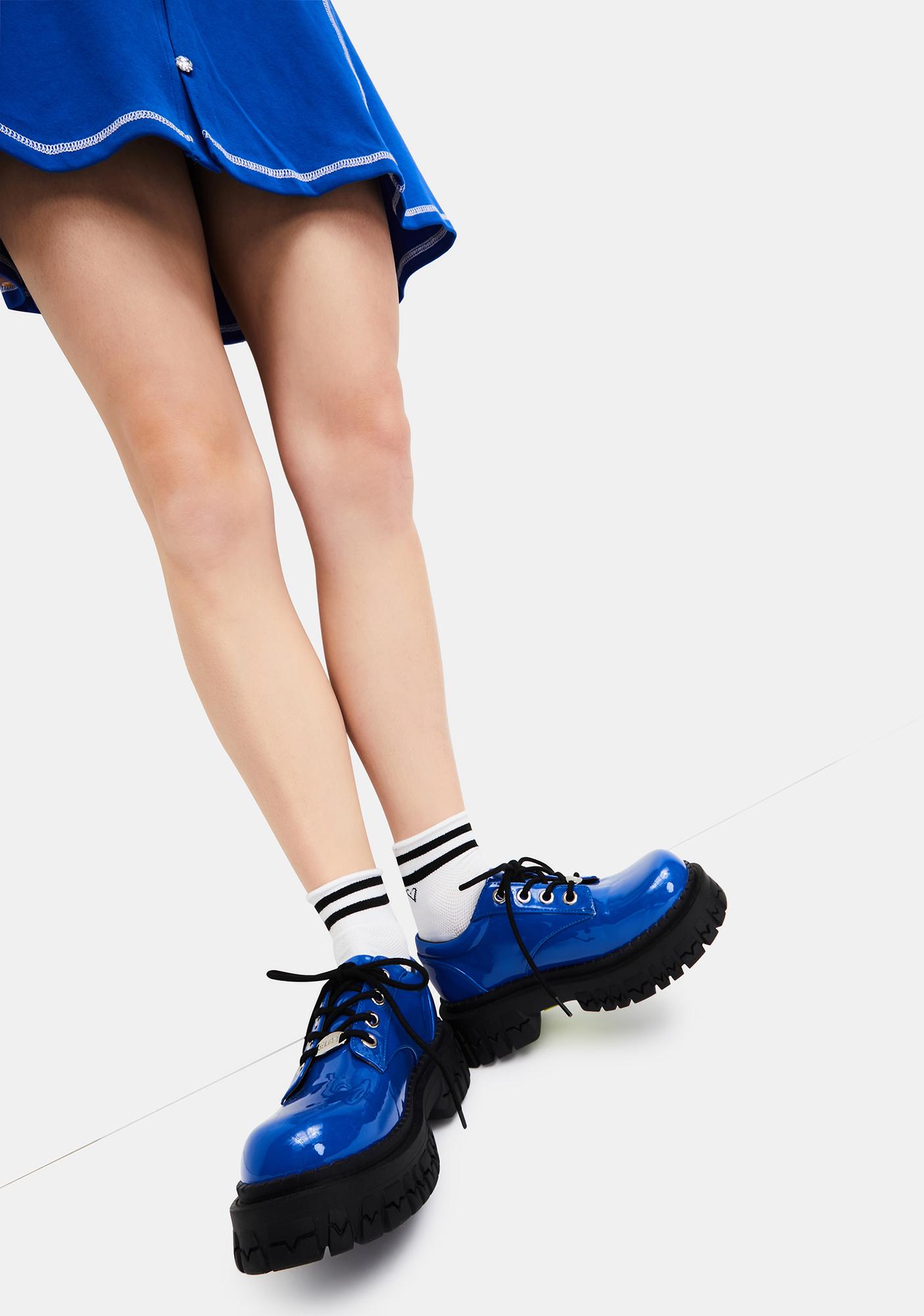 Delia's Patent Chunky Platform Oxfords - Blue | Dolls Kill