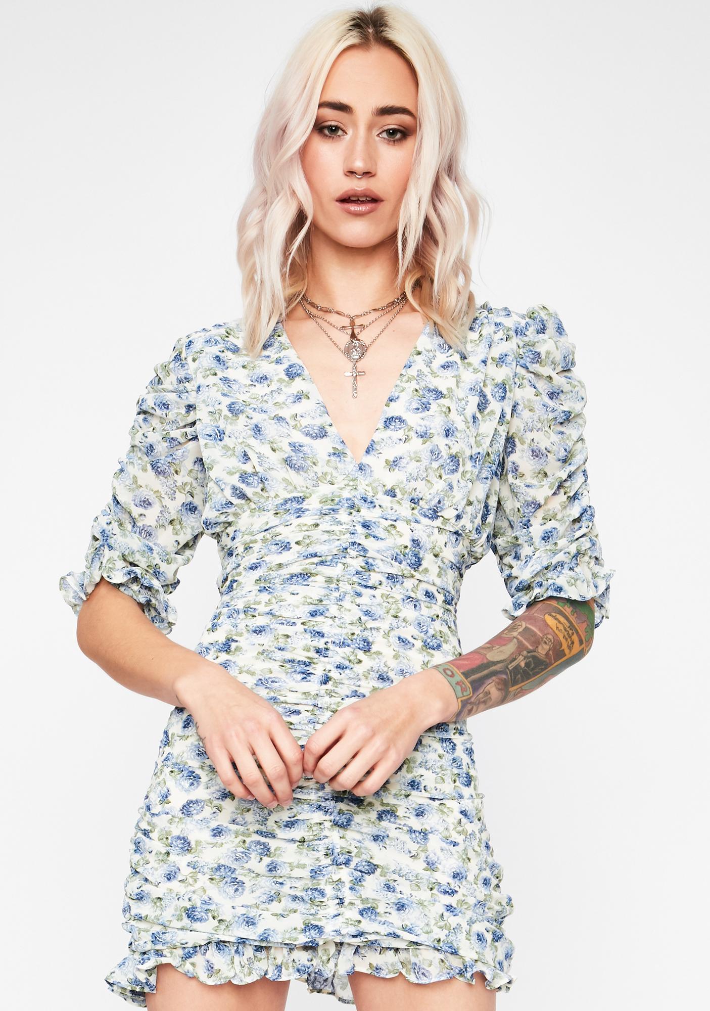 floral ruched bodycon dress