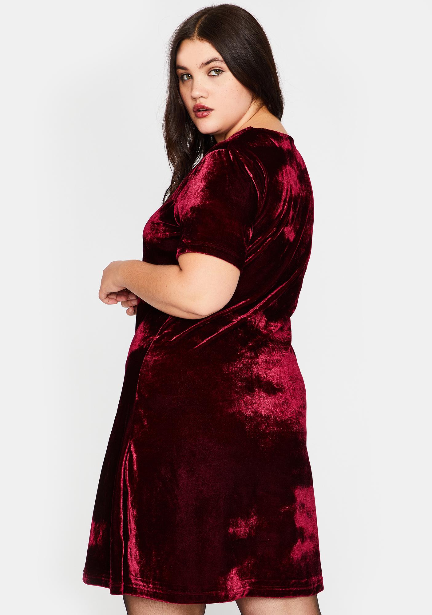 Plus Size Delia's Velvet Short Sleeve Mini Dress Red Wine | Dolls Kill