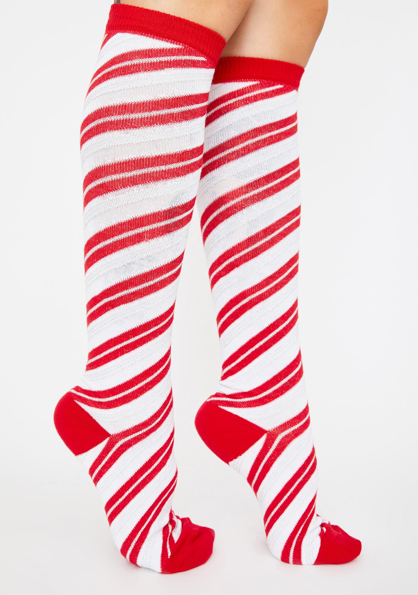 Candy Cane Striped Knee High Socks Red White | Dolls Kill