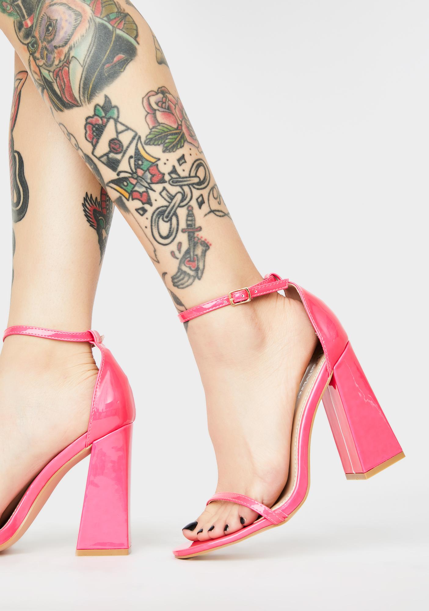 pink block heels closed toe