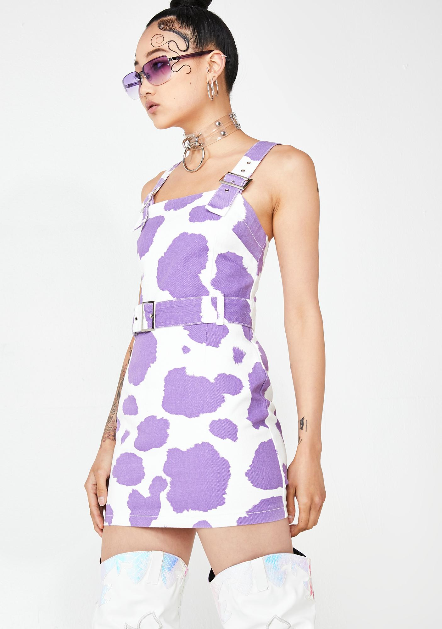 purple cow print dress