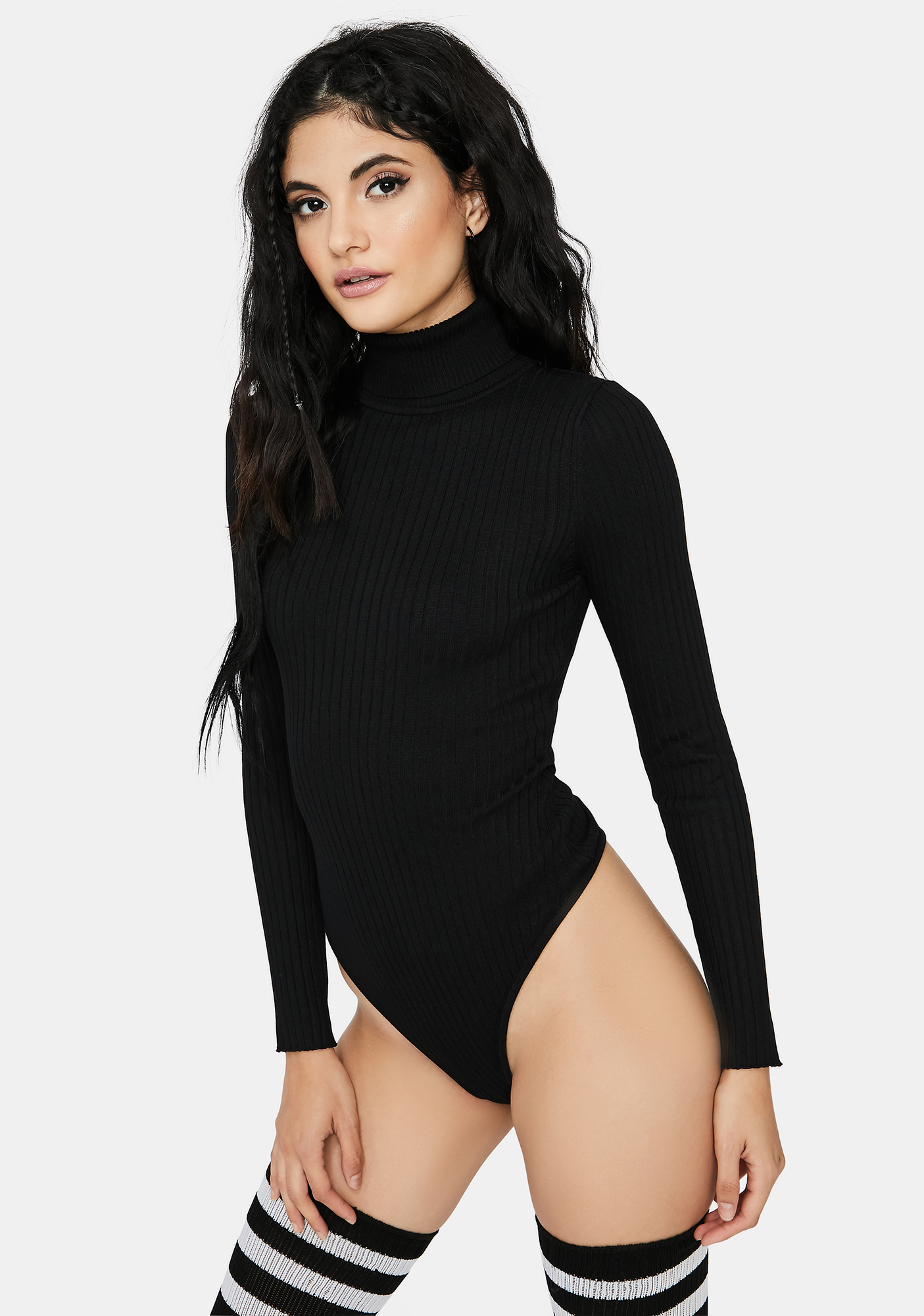 Ribbed Turtleneck Long Sleeve Bodysuit Black Dolls Kill 