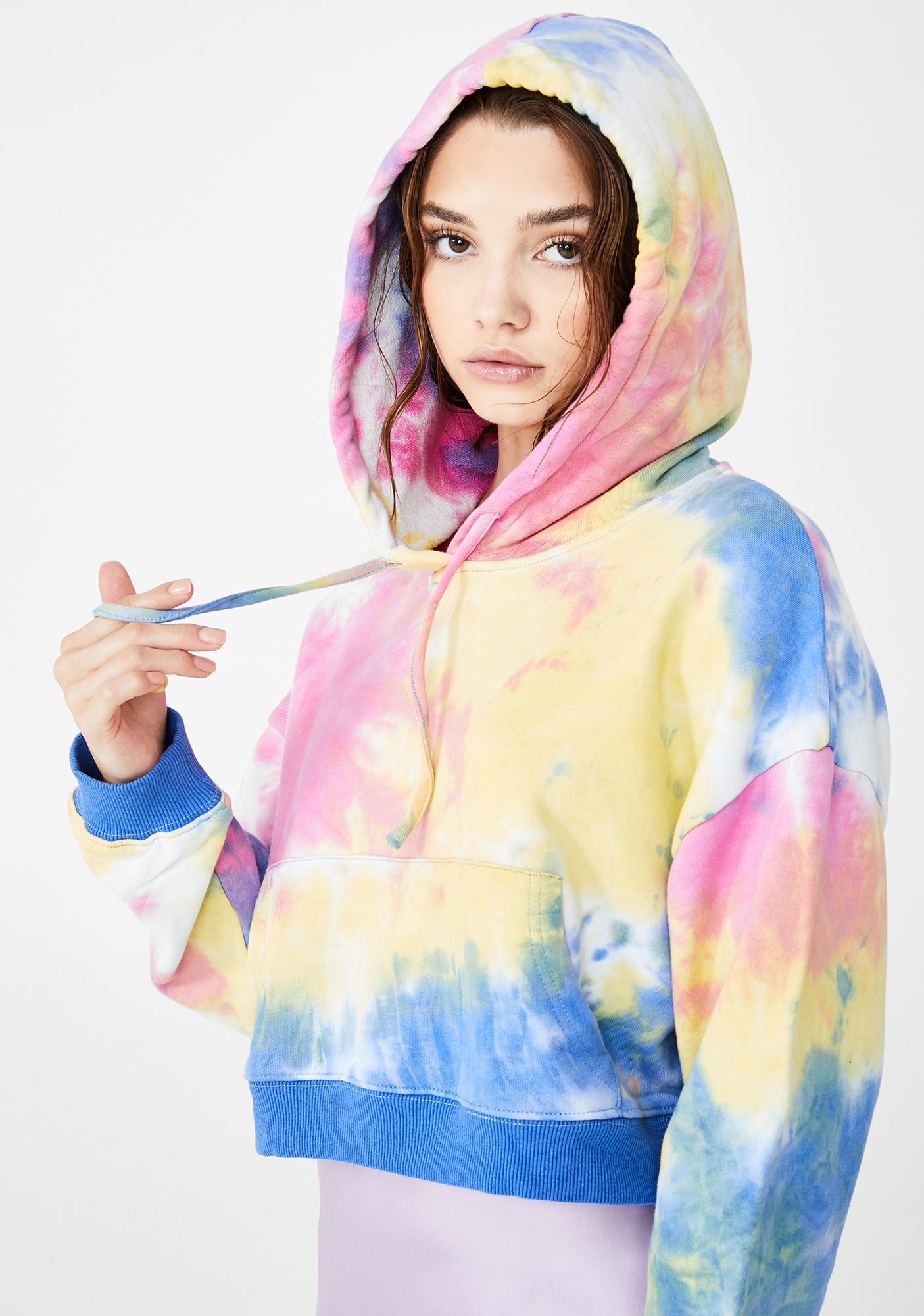 watercolor drawstring crop hoodie