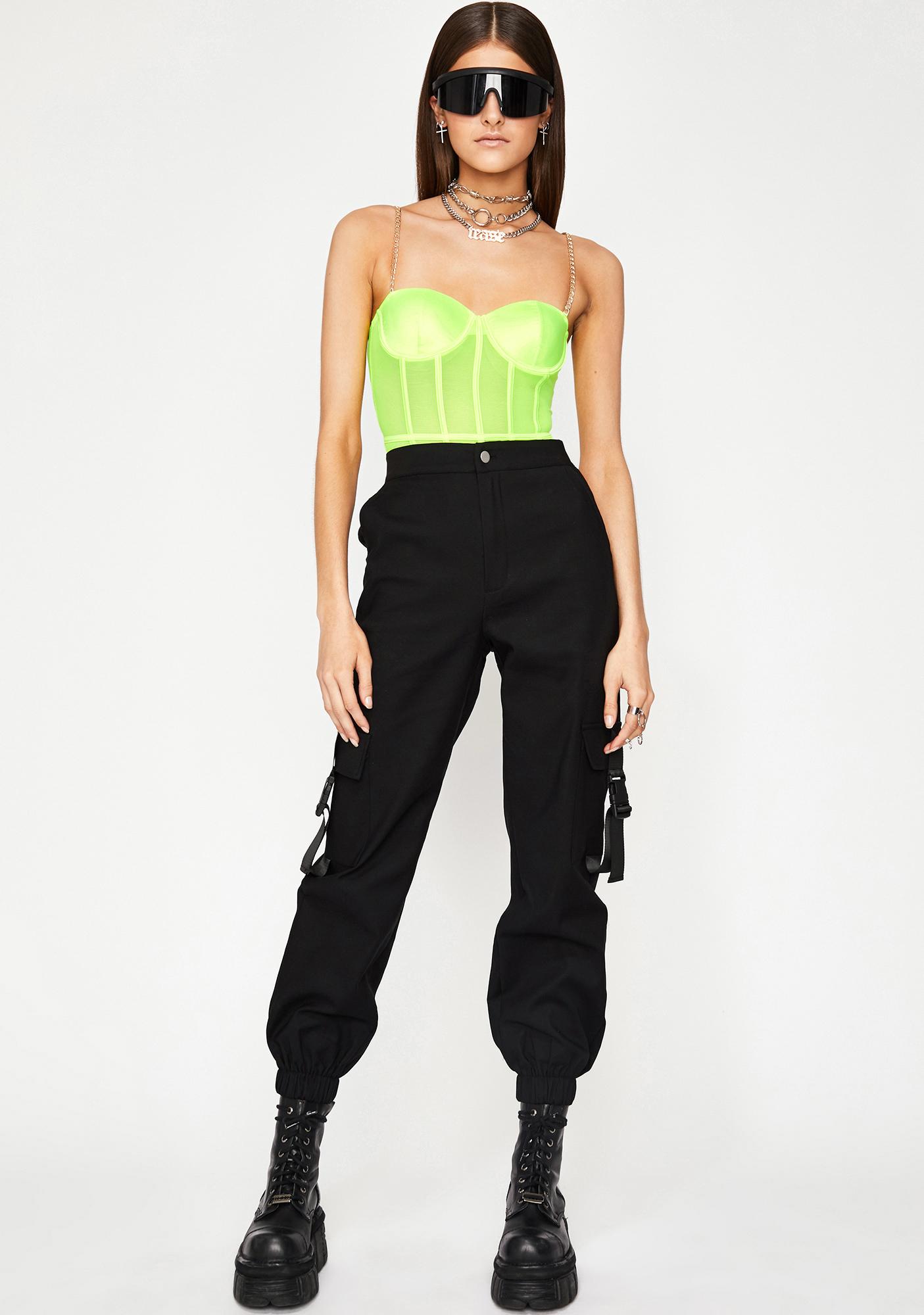 Chain Strap Caged Neon Green Mesh Bodysuit Dolls Kill