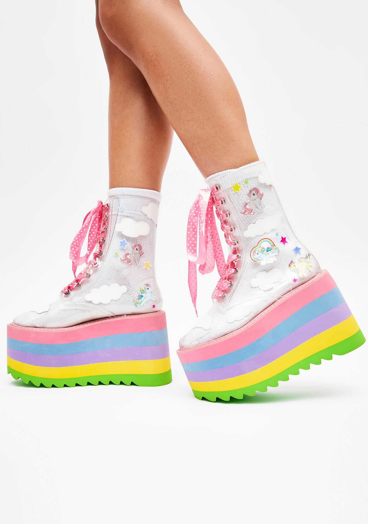 Dolls Kill x My Little Pony Rainbow Sticker Clear Platform Boots