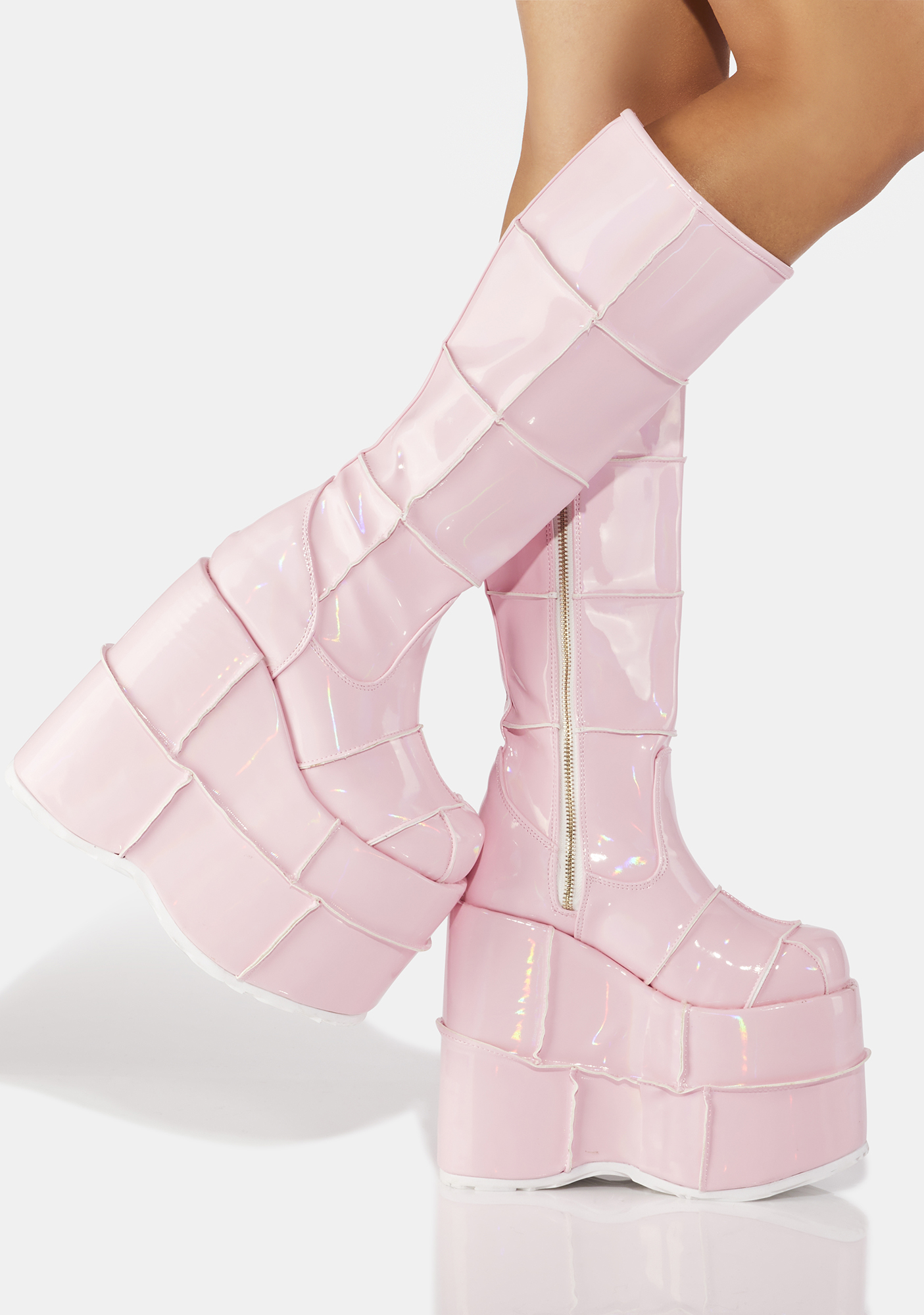 Demonia Stack-301 Pink Knee High Platform Boots | Dolls Kill