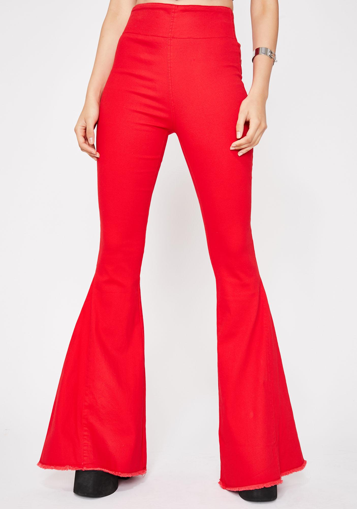 Faux Leather High Waist Flare Pants Bell Bottoms Red – Dolls Kill