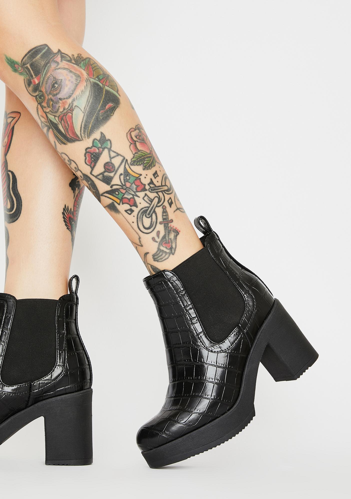 Vegan Leather Block Heel Ankle Boots 