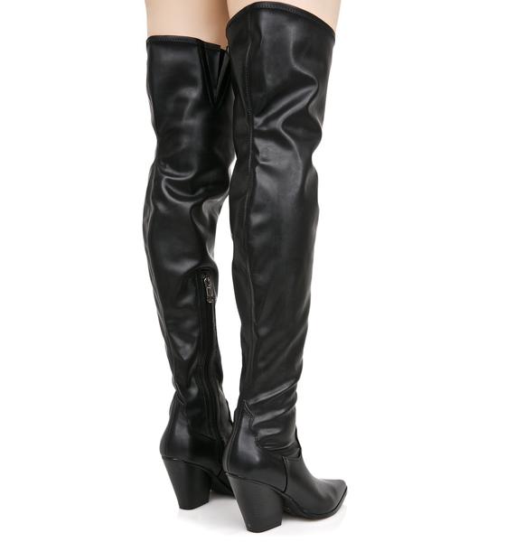 Vegan Leather Thigh High Cowboy Boots | Dolls Kill