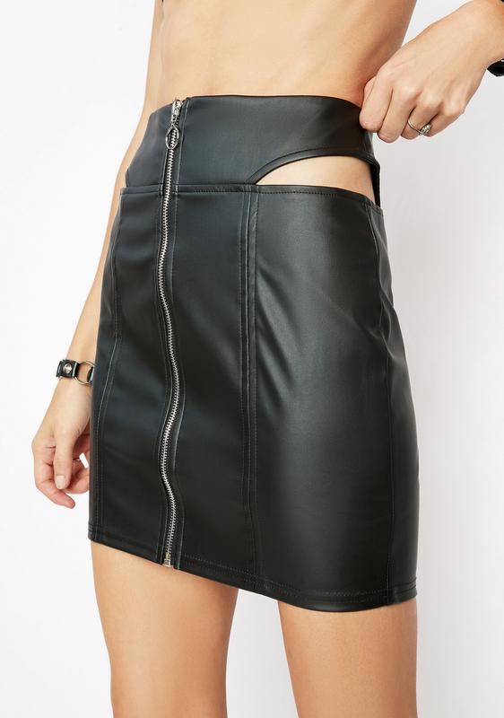 Vegan Leather Cutout Zip Up Mini Skirt 