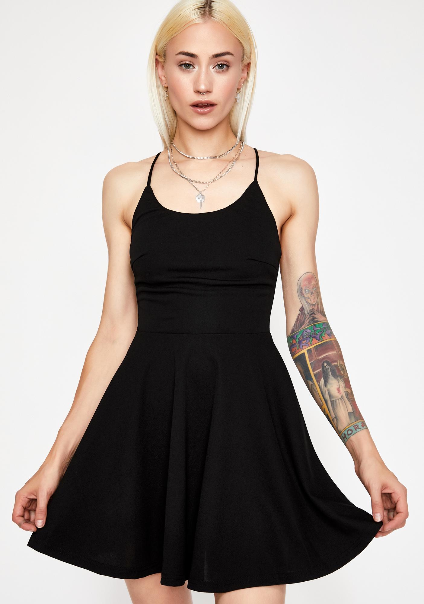 Strappy Back Mini Dress Fit Flare Black | Dolls Kill