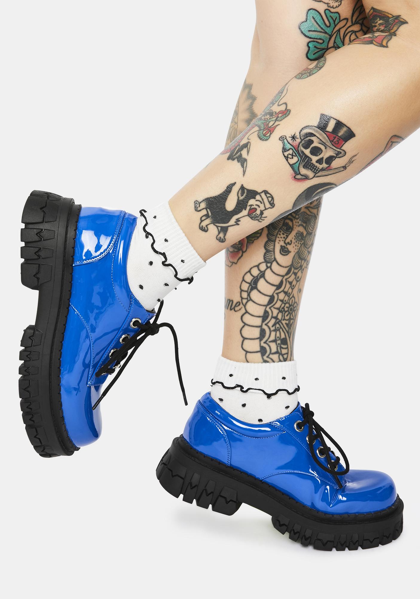 Delia's Patent Chunky Platform Oxfords - Blue | Dolls Kill