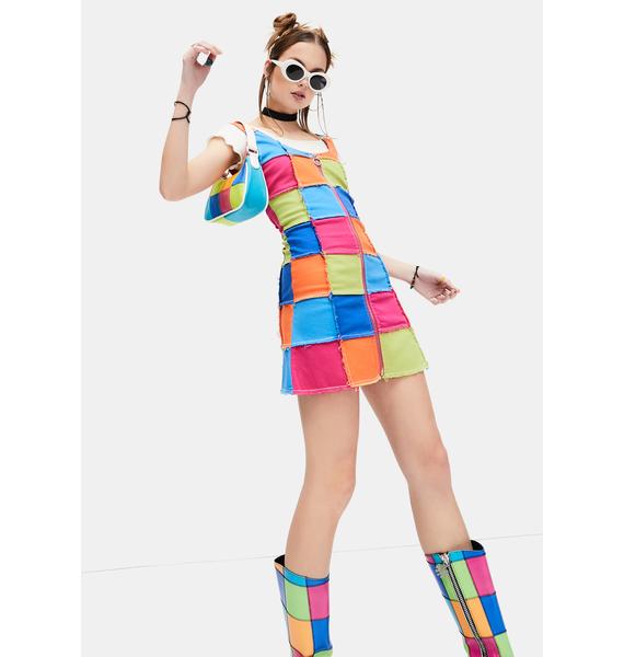 Delia's Patchwork Mini Jumper Dress Rainbow Dolls Kill