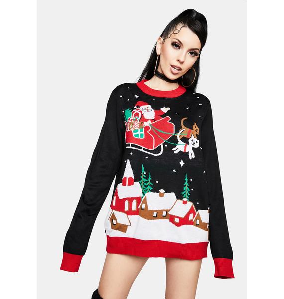 Tipsy Elves Meowy Christmas Sleigh Light Up Ugly Sweater | Dolls Kill