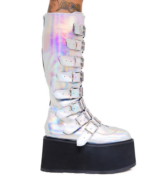 Demonia Iridescent Hologram Morpheus Platform Boots | Dolls Kill