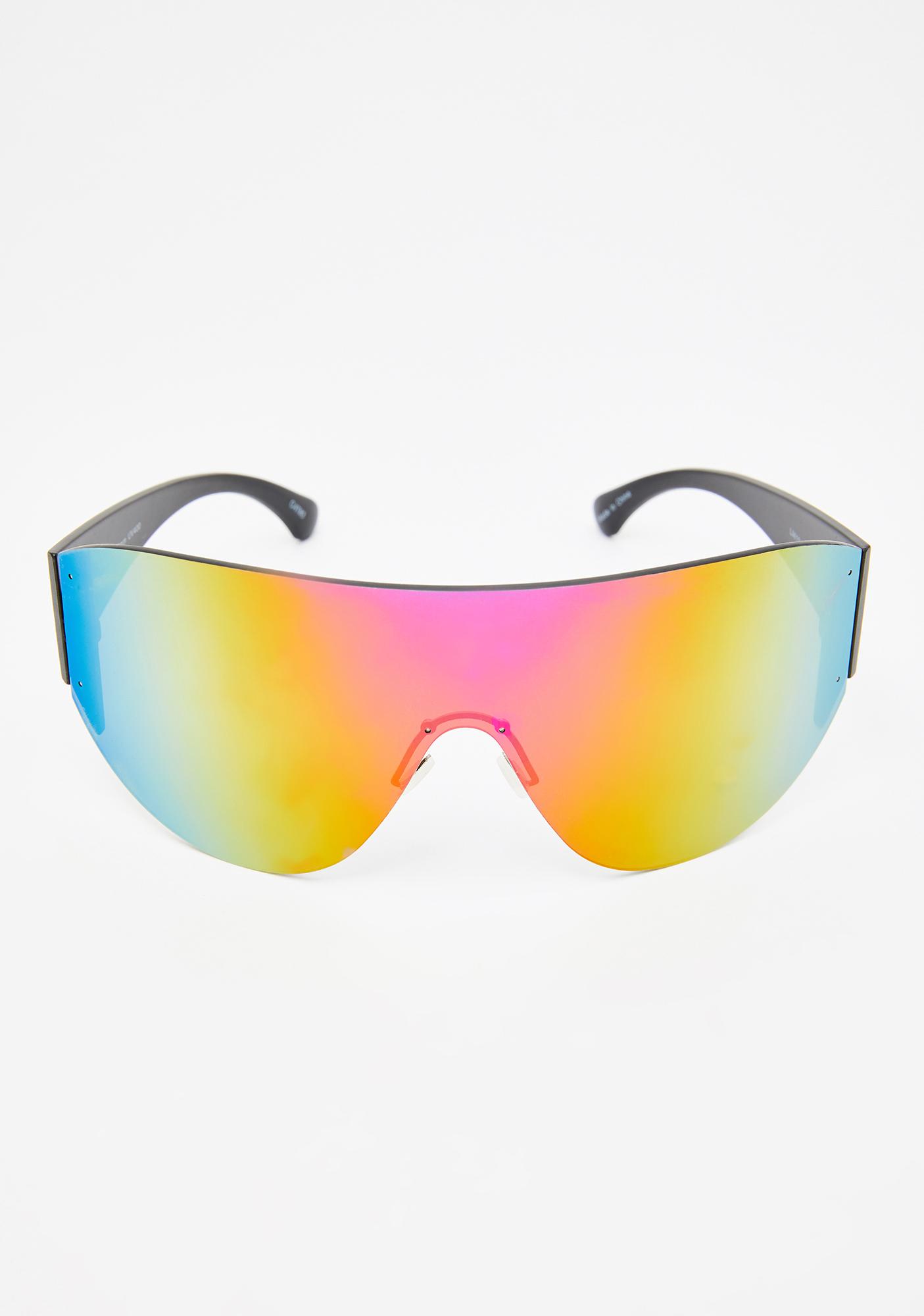 Rainbow Mirror Oversized Shield Sunglasses | Dolls Kill